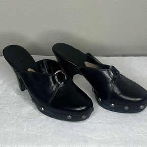 Cole Haan Black Leather Mules with Silver Studs Size 7.5
